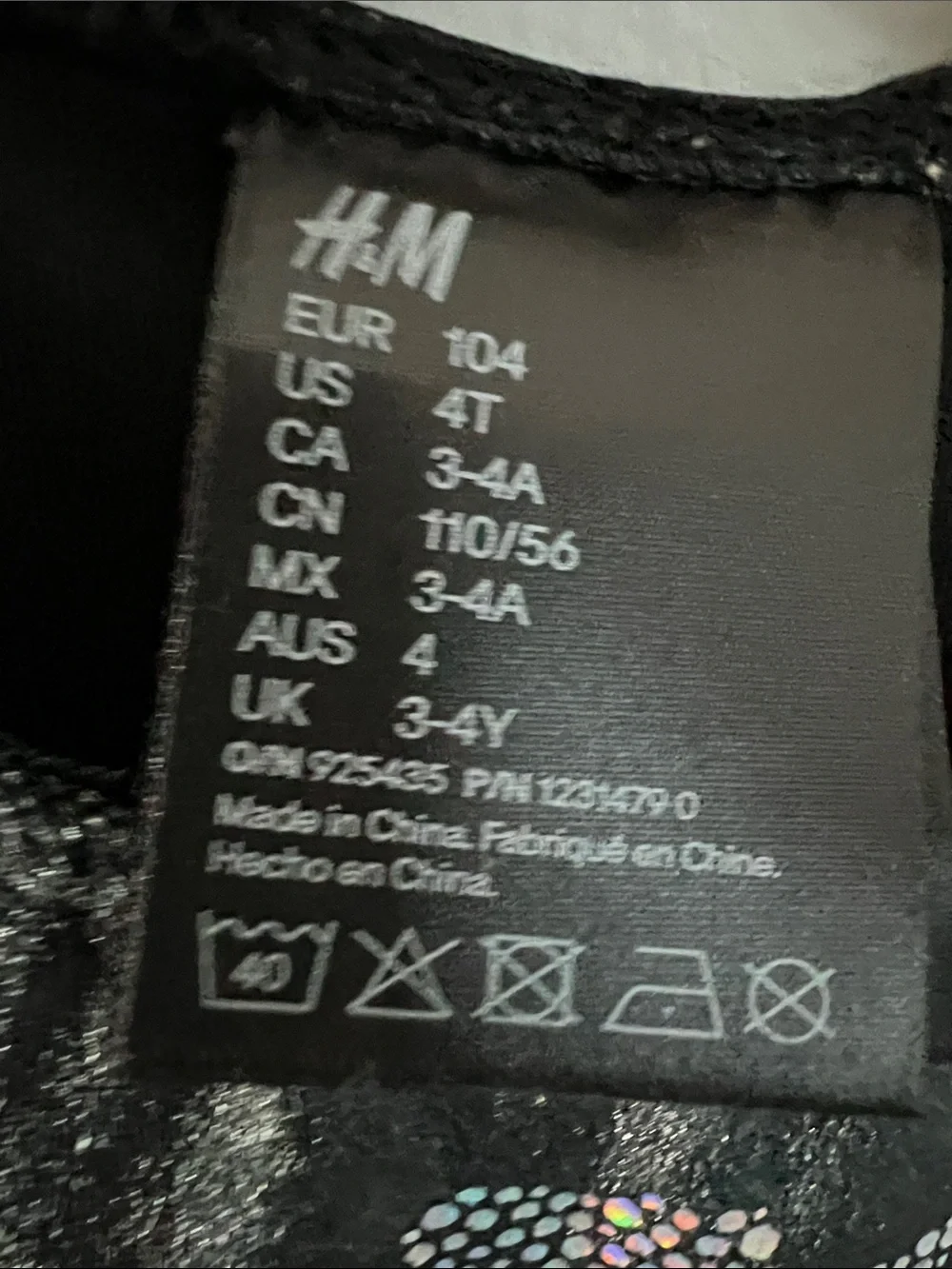 H&M | Kids Black Sparkle Skeleton Dress with Bones Size 4T